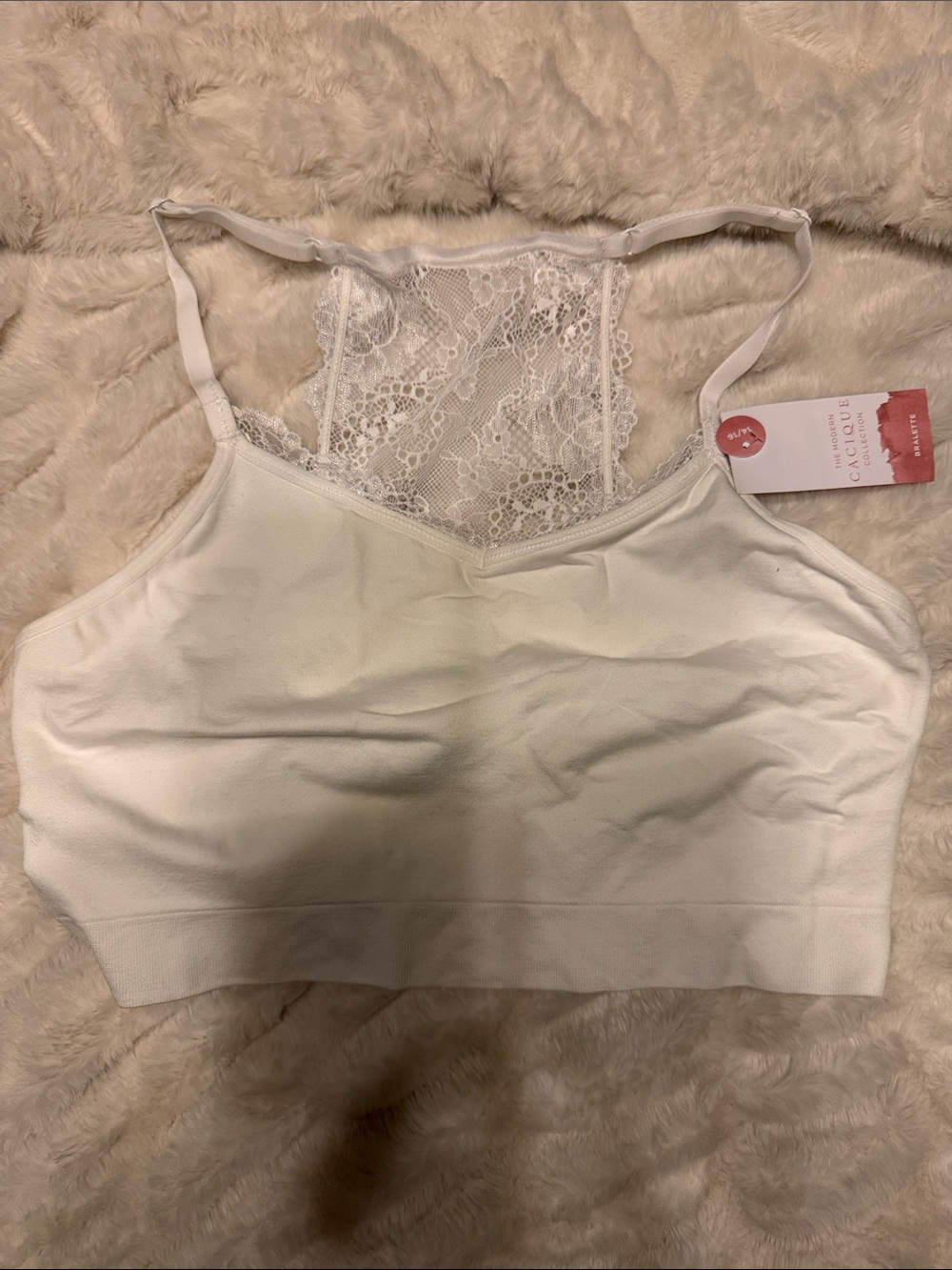 NWT Cacique White Bralette With Lace Back Size 14/16